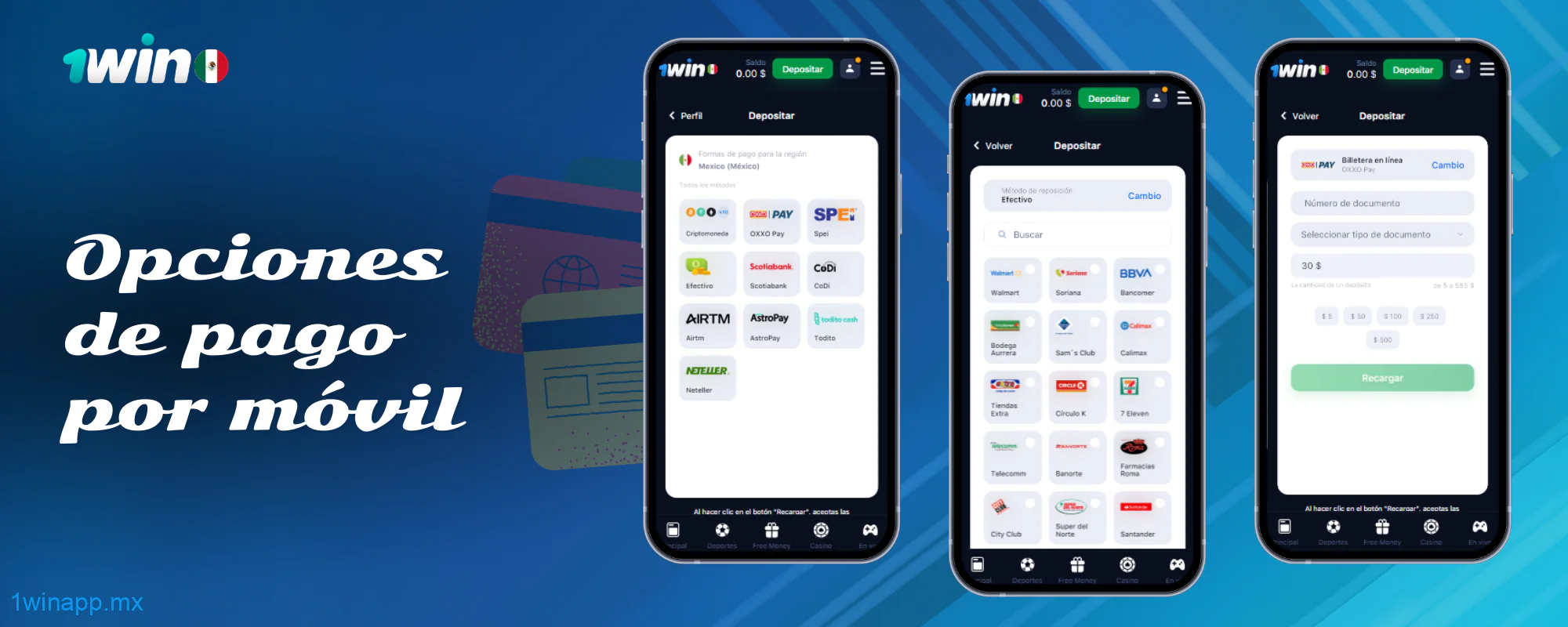 1Win ofrece a los usuarios de México muchas formas de depositar y retirar ganancias